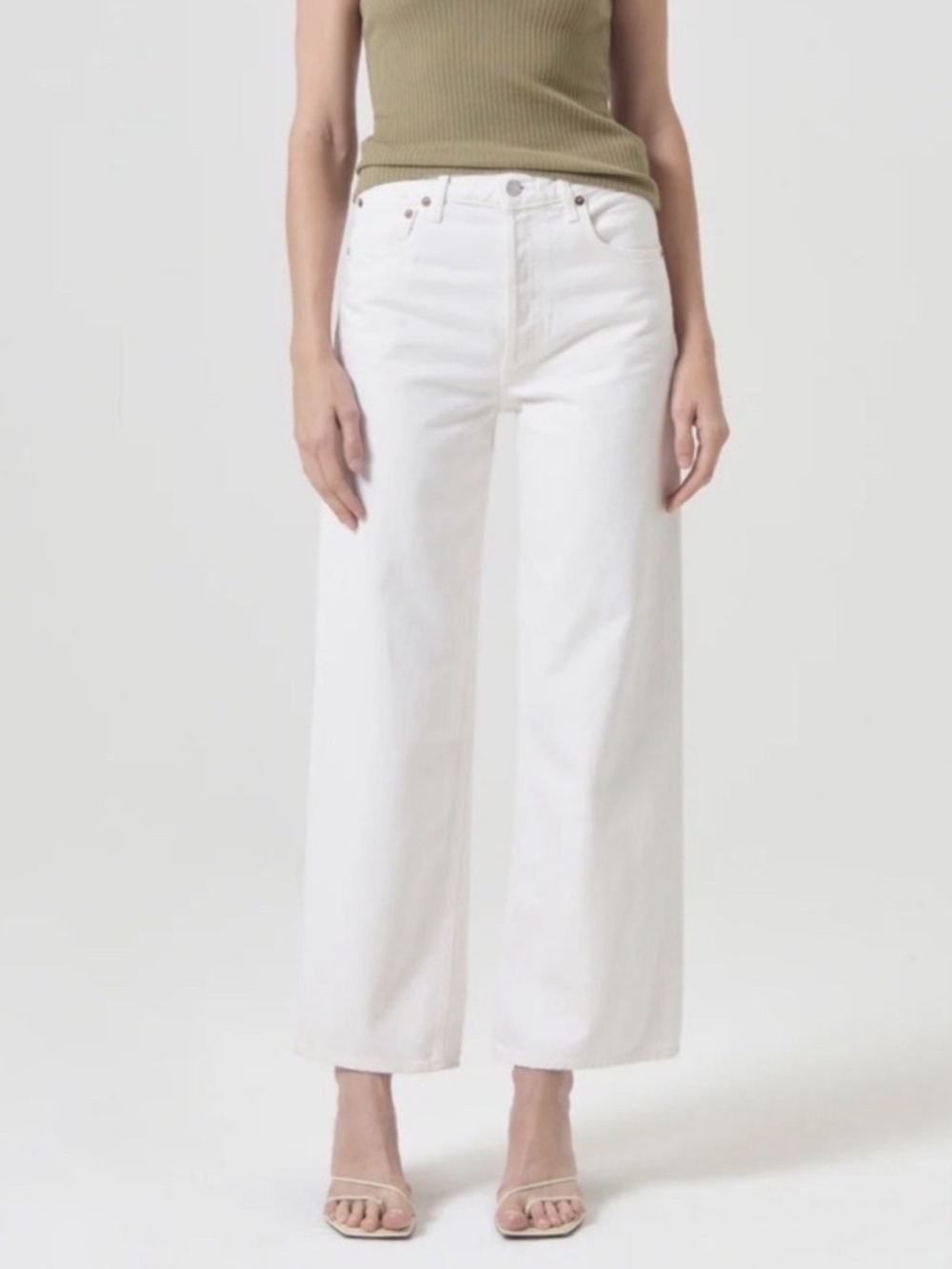 Agolde Ren High-Rise Wide-Leg Jeans Pants Women's Sz 27 Off White Button Fly
